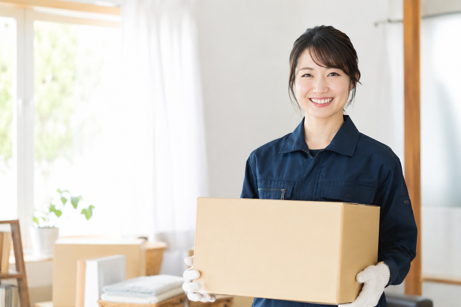 家財の搬出作業をする笑顔のスタッフ